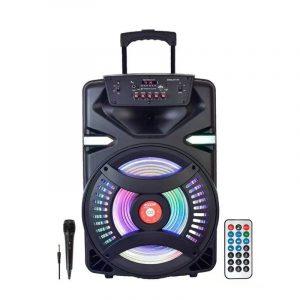 Boxa portabila , reincarcabila, 450W, 1x 15 inch, microfon fara fir MP3, USB, SD, BLUETOOTH, TELECOMADA, LUMINI RGB