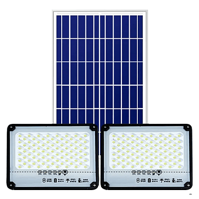 Set 2 x Proiector Solar 100 W + Panou Fotovoltaic , Lampa Solara Dubla, Autonomie 14 ore