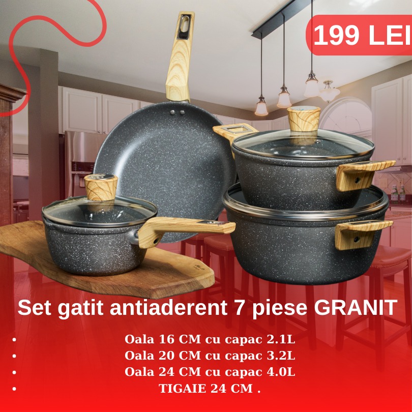 Set cratite granit antiaderent, 7 PIESE, GRI